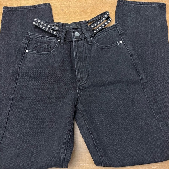NWT Kendall & Kylie Eco Black Strappy Stud Dad Jeans - Picture 2 of 7